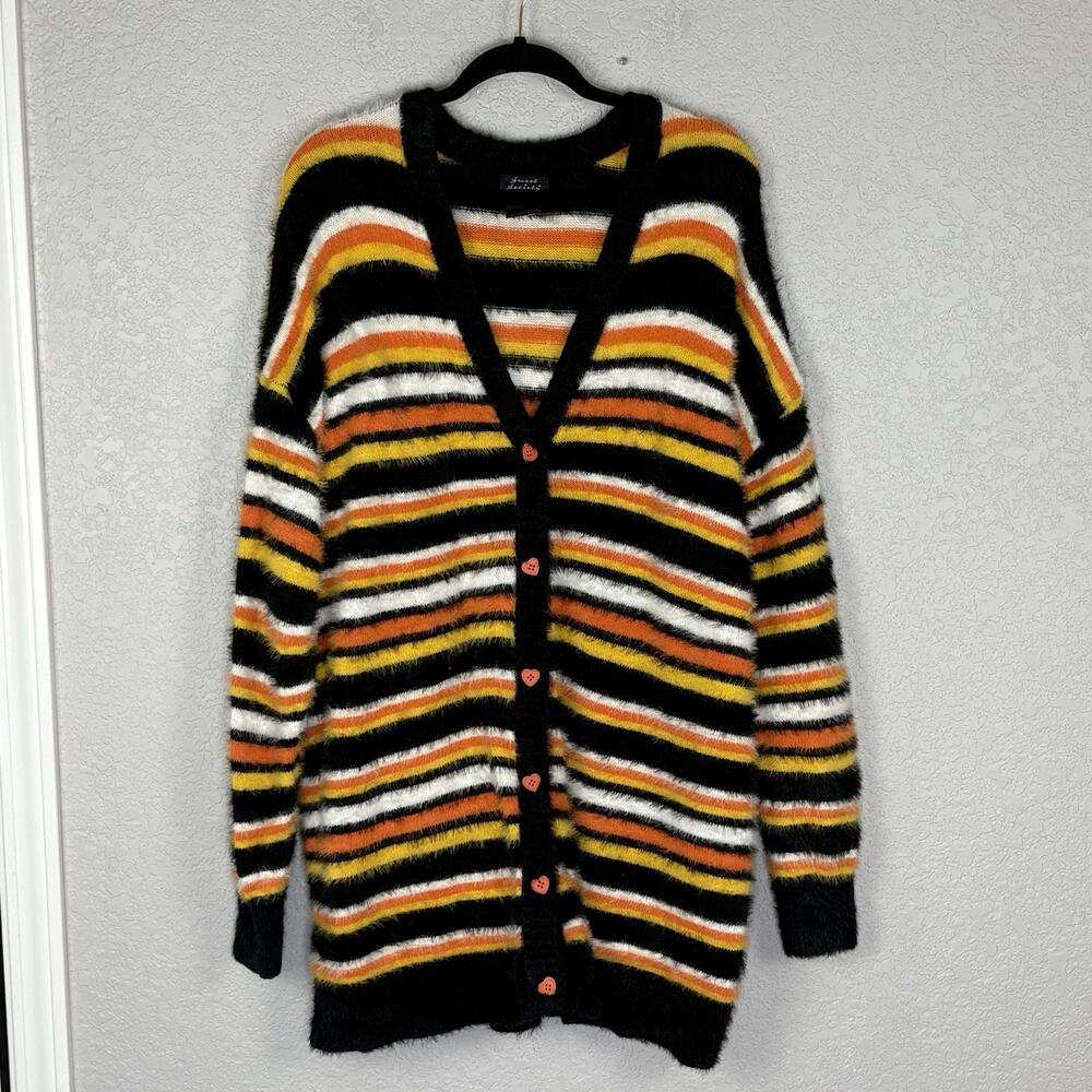 NWOT Sweet Society Candy Corn Cardigan Striped Eyelash Halloween Size XXL